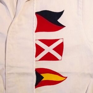 Men's Vintage Puritan Cream Short-Sleeve Casual Nautical Flag Print Shirt/Jkt. M